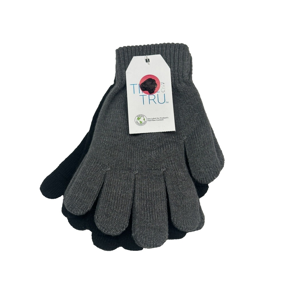 Time and Tru Womens 2 Pairs Winter Knit Gloves Black and Grey One Size NWT
